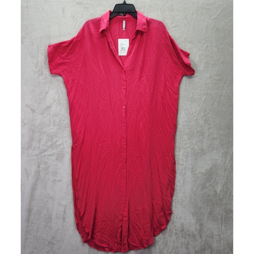 Raviya Swim Cover Up‎ Dress Womens Size S Raspberry Button Down Casual Oversized